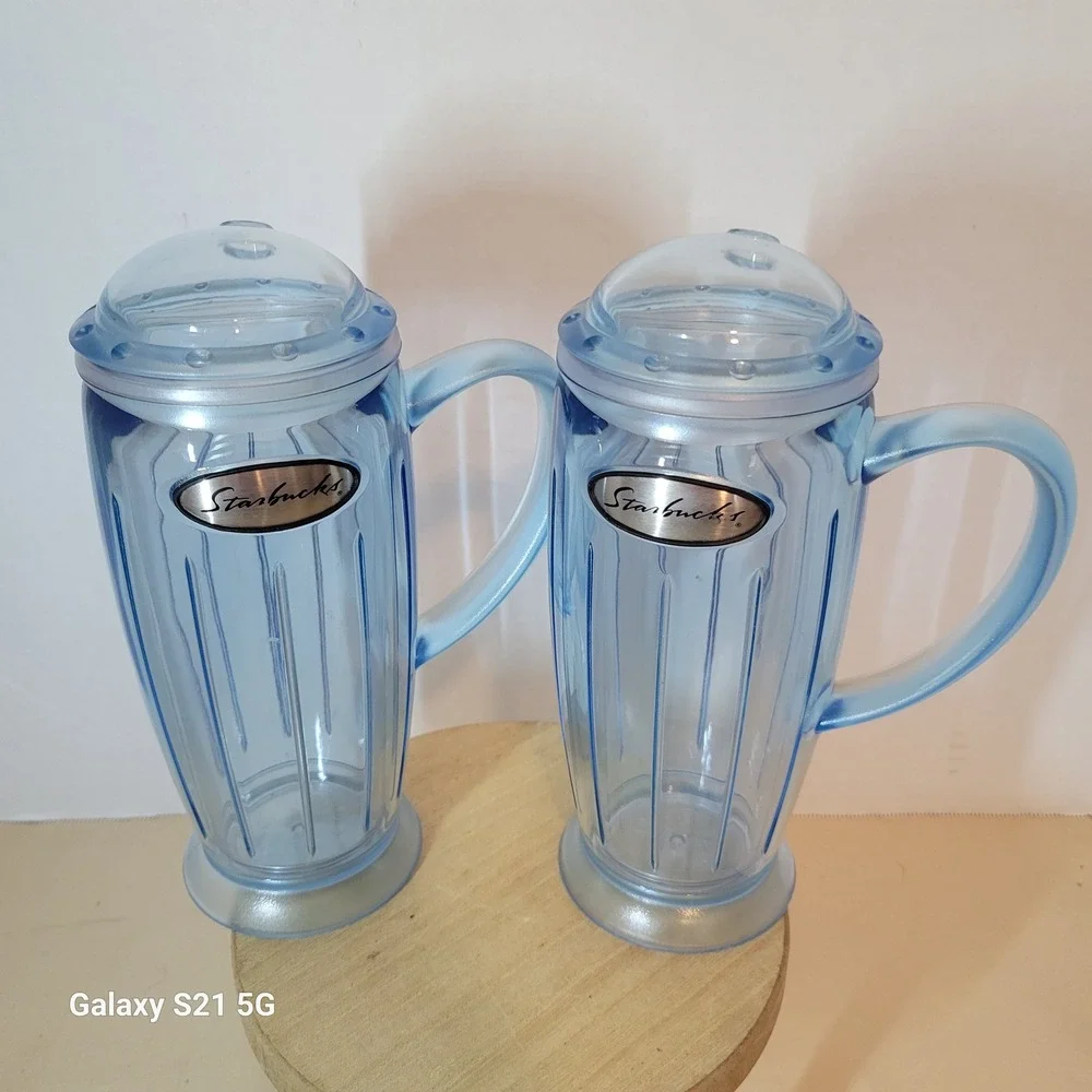 Starbucks Sky Blue Frappuccino Rocket Tumbler Mugs Set of 2 Vintage 2001 166774